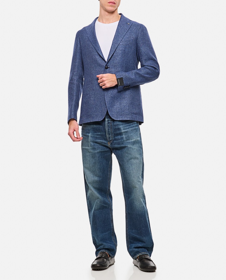 TAGLIATORE TAGLIATORE TAILORED LIGHT BLUE SINGLE-BREASTED JACKET WITH TEXTURED FINISH