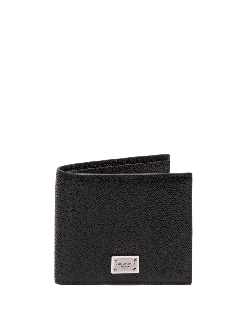 Dolce & Gabbana Bi-fold Wallet In Textured Calf Leather In Black