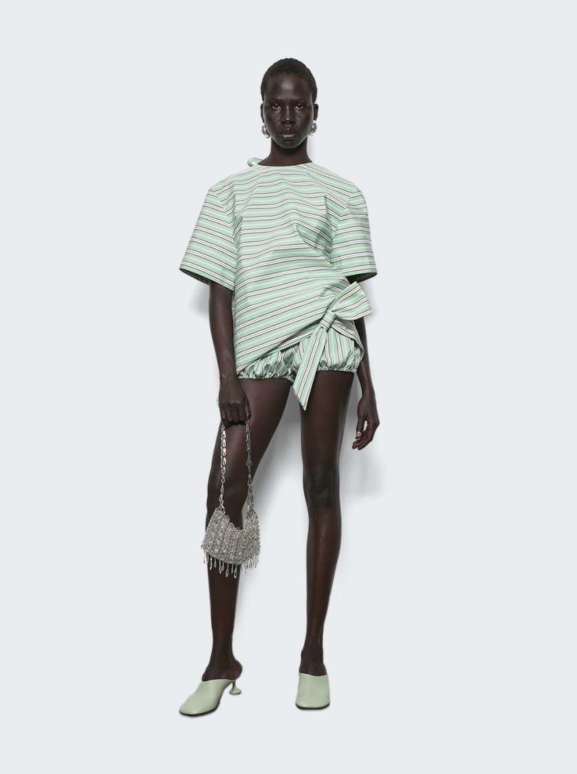 Rabanne Striped Poplin Shorts Green And Mustard
