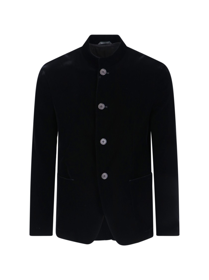 Giorgio Armani Velvet Texture Front Pockets Long Sleeves In Black