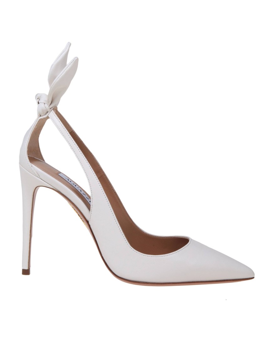 Aquazzura White Leather Bow Tie Pump 85 In White