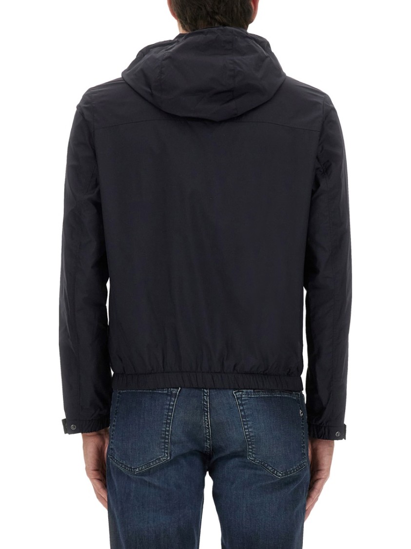 Hugo Boss Hooded Jacket With Zipper And Elasticated Hem In Blue