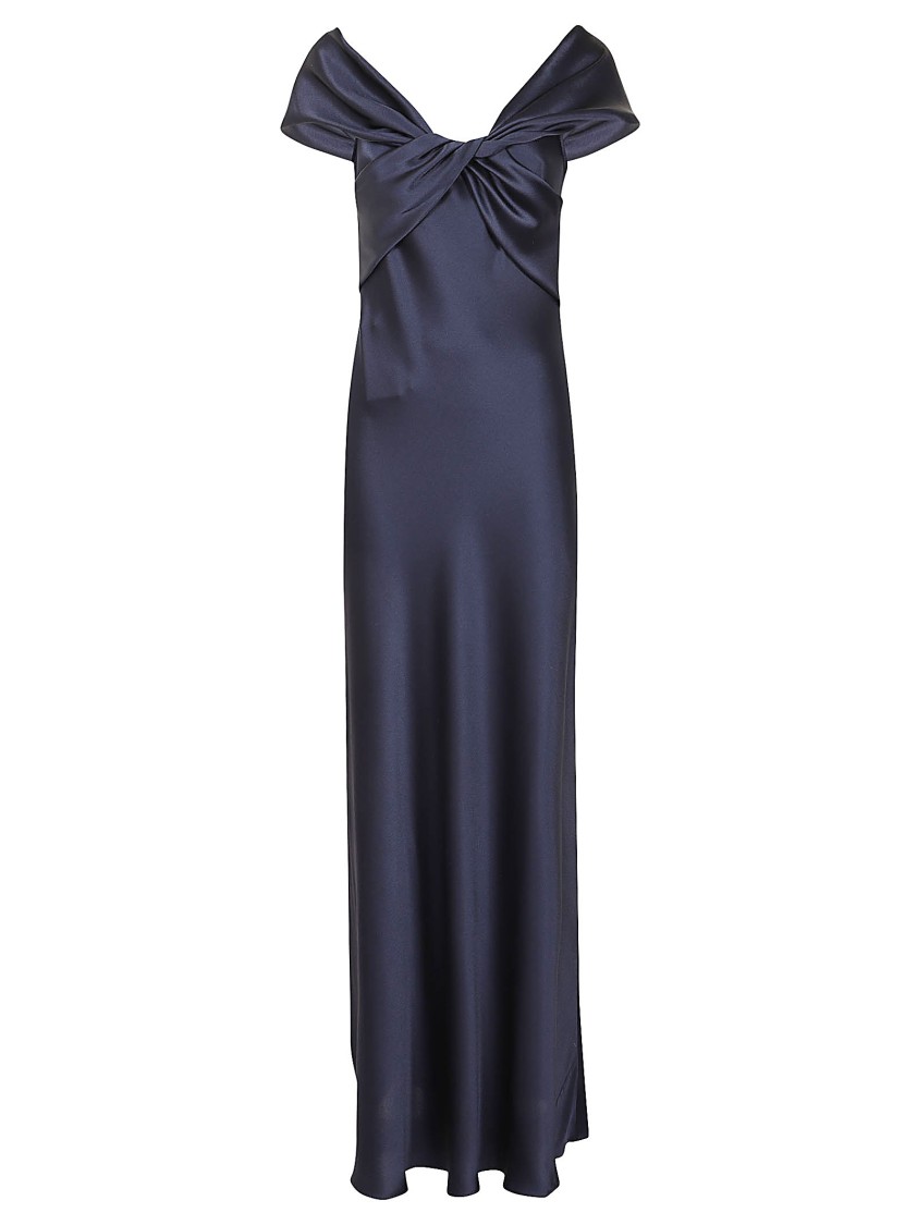 Alberta Ferretti Off-the-shoulder Evening Gown With Draped Bodice In Gray