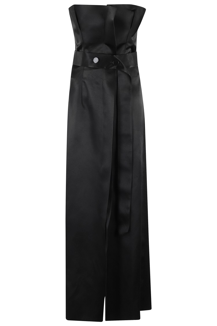 Shop Philosophy Di Lorenzo Serafini Bustier Dress In Structured Duchesse Fabric With Ruffle Details In Black