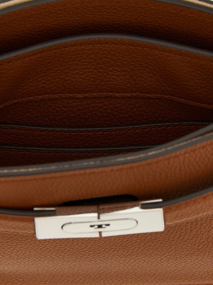 Tory Burch Mini Lee Radziwill Leather Top-handle Handbag In Brown