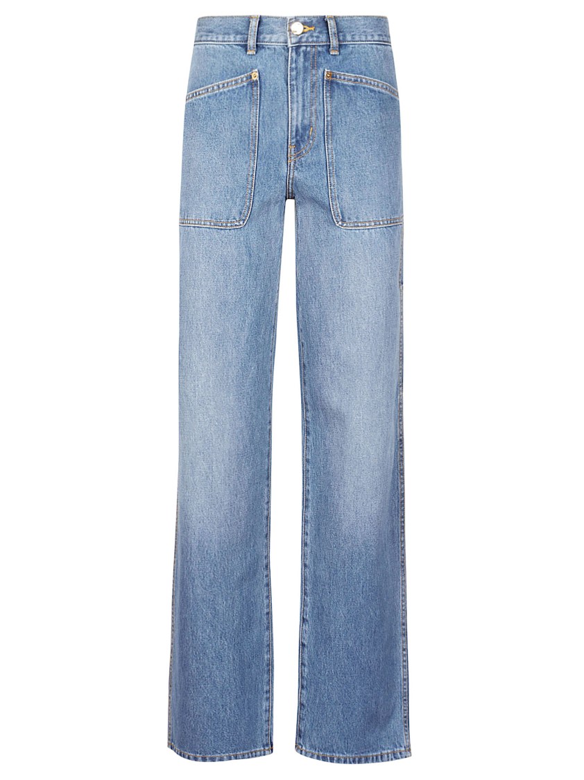 Tory Burch High-waisted Straight-leg Denim With Contrasting Stitching In Blue
