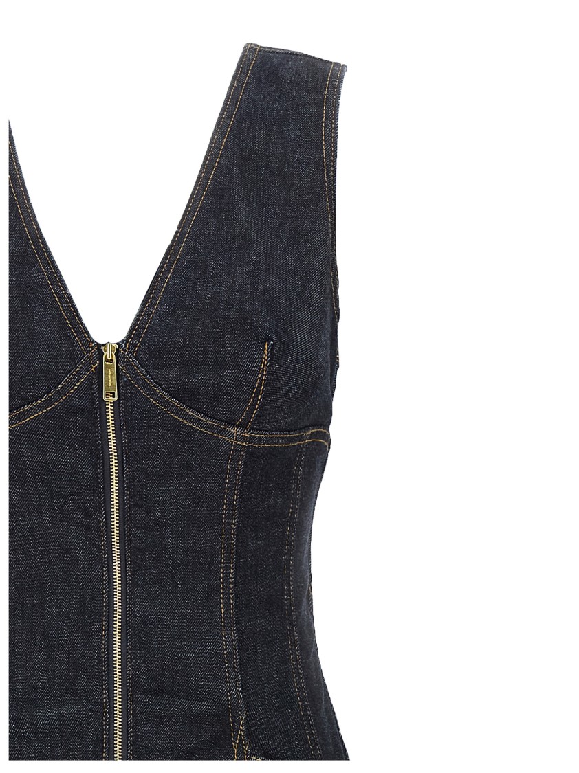 Self-portrait V-neck Denim Midi Dresses In Black