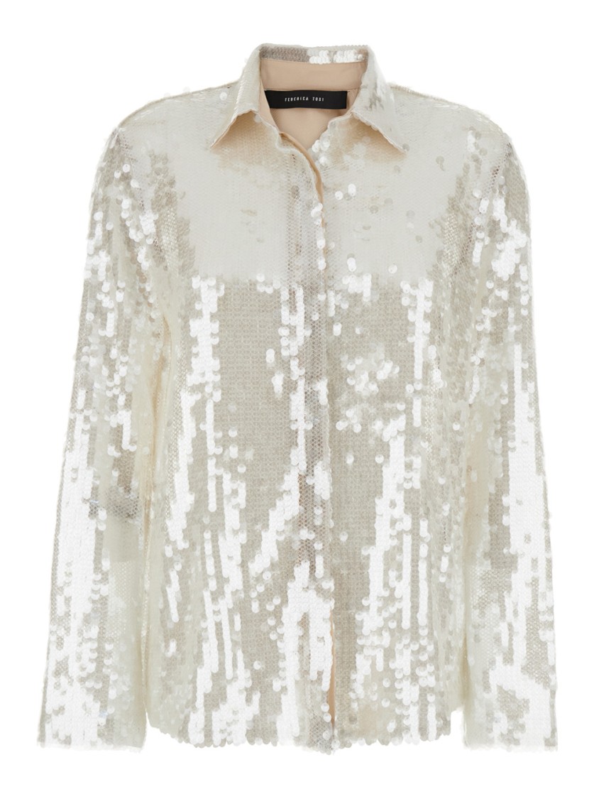 Shop Federica Tosi Metallic Shirt With Mesh Design