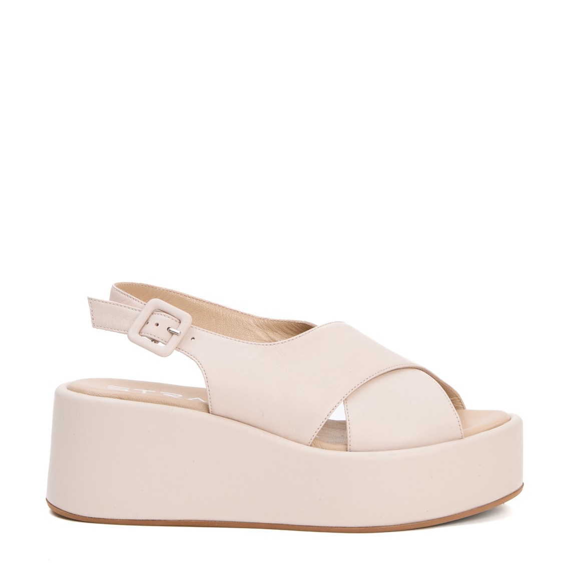 STRATEGIA STRATEGIA BEIGE LEATHER CROSSOVER WEDGES WITH PLATFORM SOLE