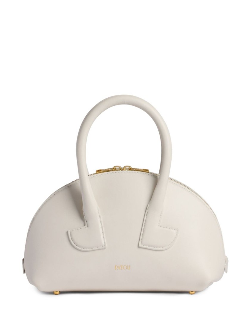 Patou Rounded White Calfskin Handbag With Gold Accents