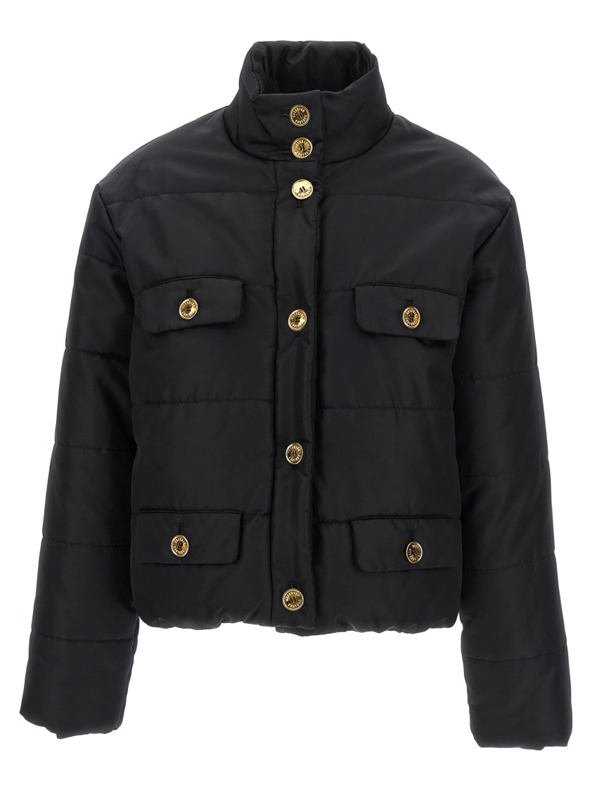 Moschino Padded Down Jacket With Gold Logo Button Closure In Black