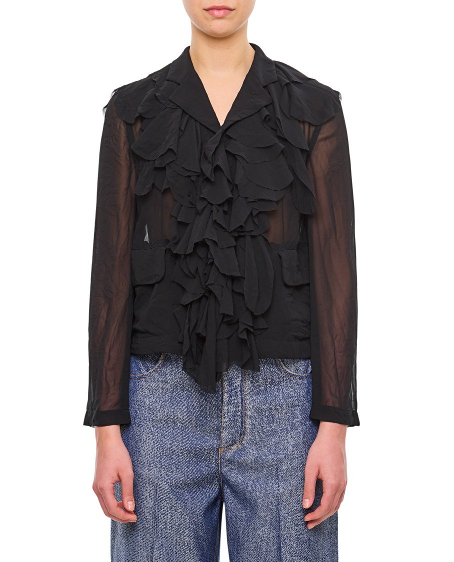 Shop Comme Des Garçons Semi-transparent Ruffled Front Shirt In Black