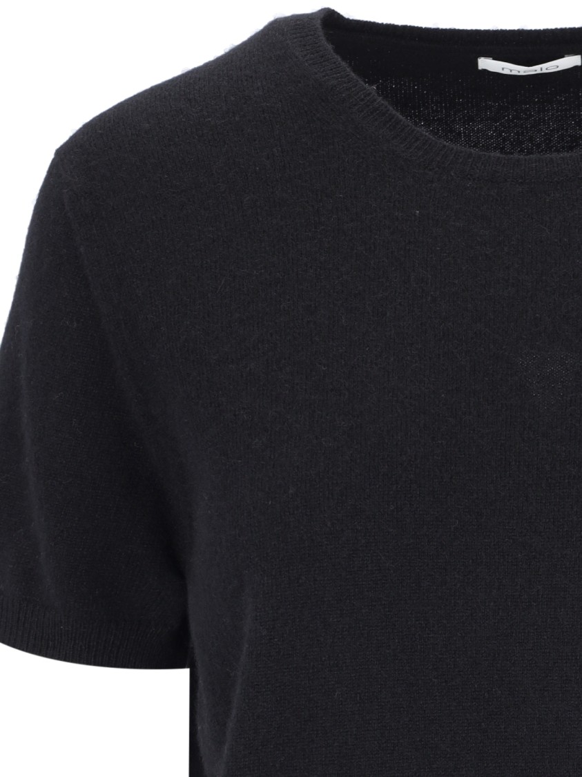 Shop Malo Short Sleeves Cashmere Crew Neck Top In Black
