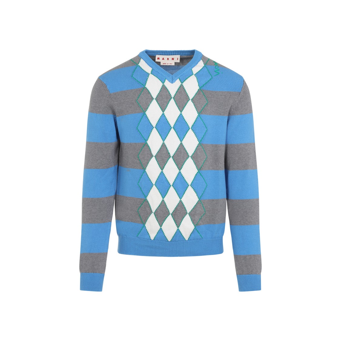 Marni Blue Stripe Sweater With Argyle Motif In Blue