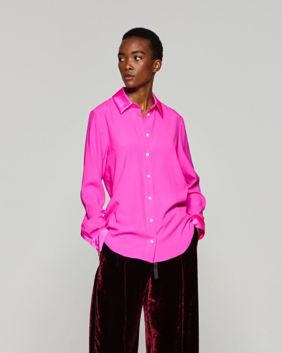 Serena Bute Silk Classic Shirt - Neon Pink In Pink