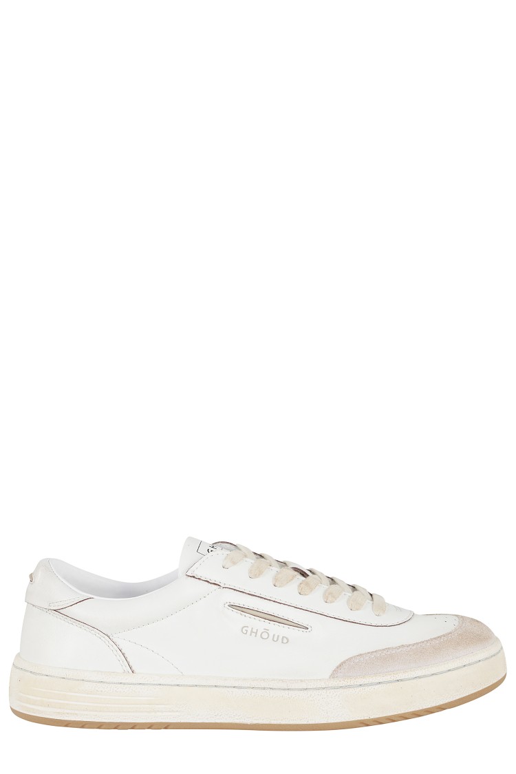 Ghoud Lido Low Sneakers In White Leather And Suede In White