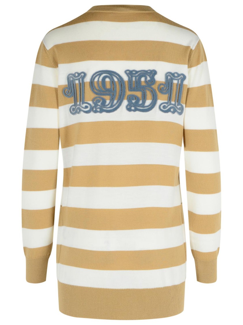 Max Mara Fiemme Virgin Wool Sand Cardigan In Multi
