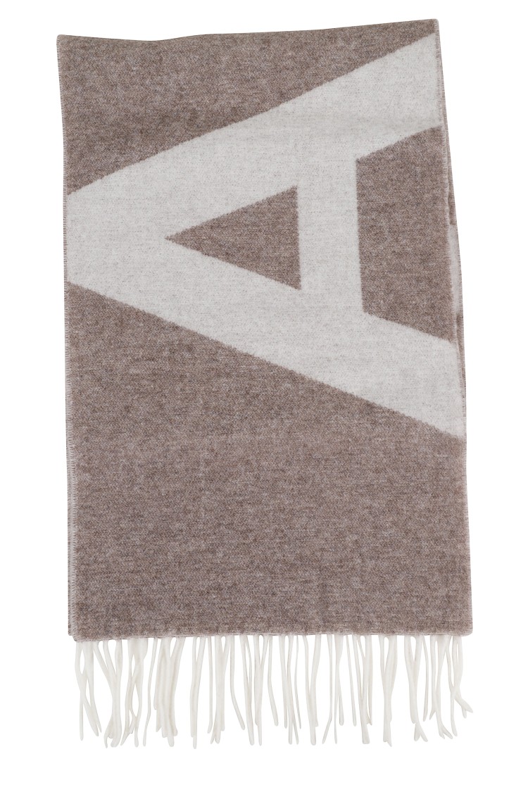 Apc A.p.c. Geometric Pattern Wool Scarf With Fringed Edges In Brown