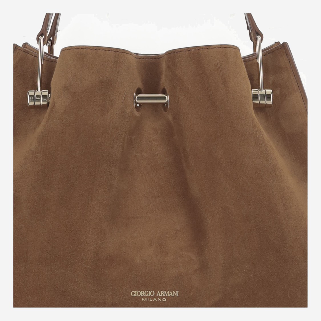 Giorgio Armani Small Suede Shopper Bag In Brown