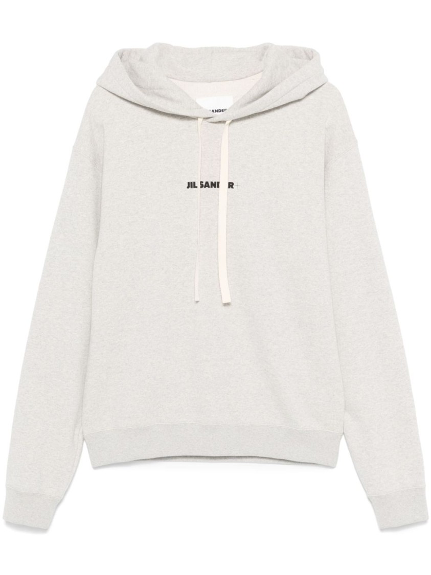 Jil Sander Light Grey Hoodie Sweatshirt With Drawstring In Gray