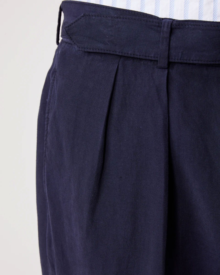 Officine Generale Tapered Blue Pants With Pleated Front In Blue