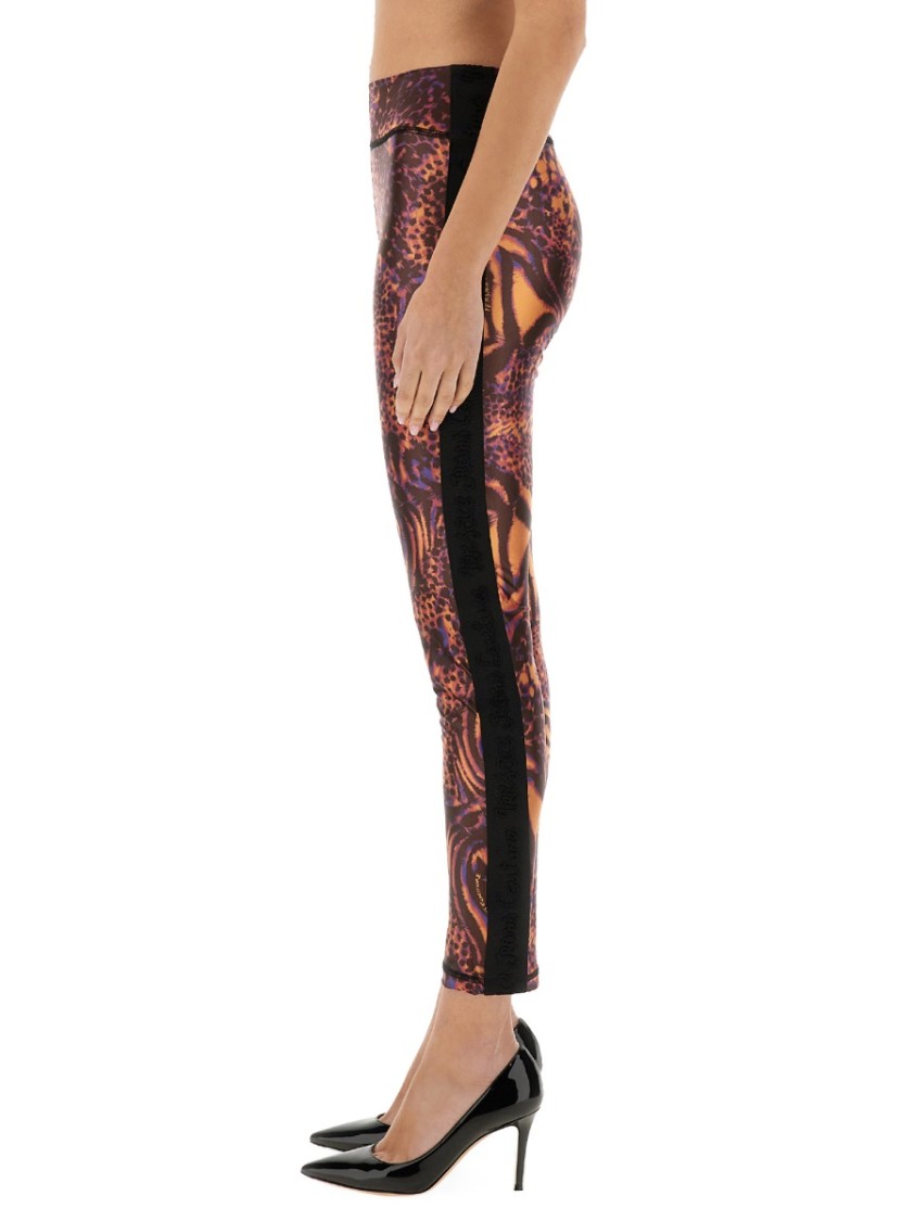 Shop Versace Jeans Couture Slim Fit Printed Activewear Leggings In Grey