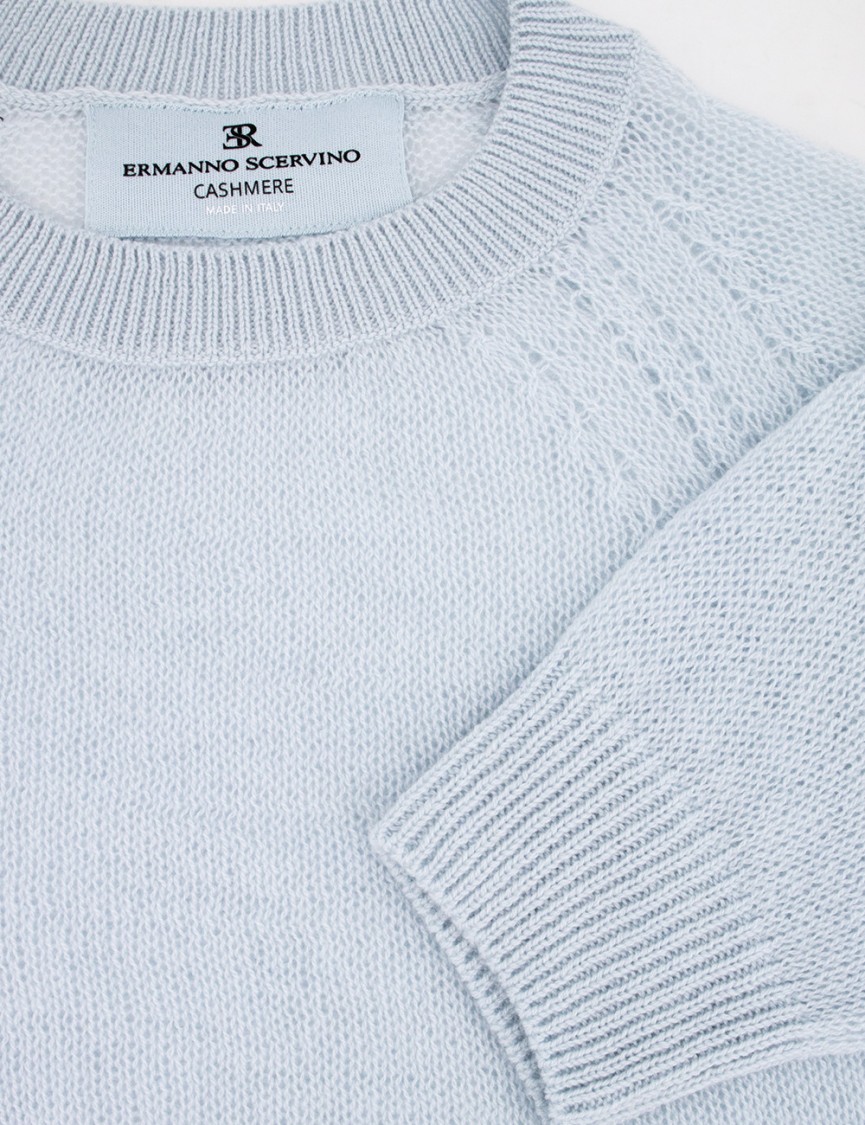 Ermanno Scervino Cashmere T-shirt With Micro Rib Detail In Blue