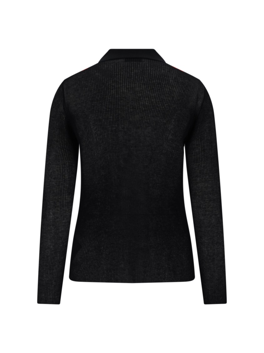 Moncler Sheer Ribbed Cotton Long-sleeve Polo In Black