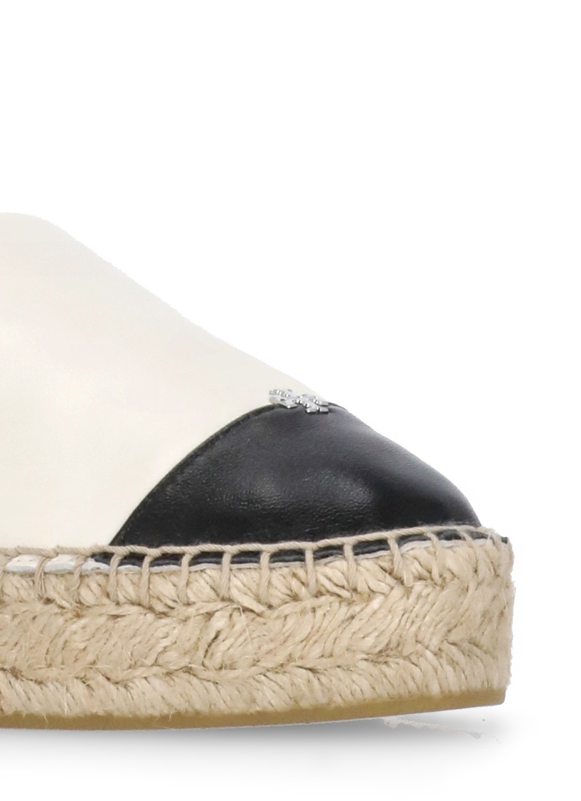 Tory Burch White Espadrilles With Metallic Logo On The Front And Ankle Strap In Leather Woman In Neutral