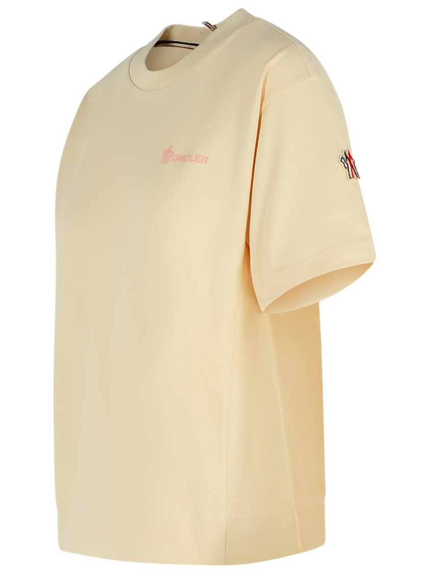 Moncler Grenoble White T-shirt With Logo Printed On The Front And Logo Patch On The Sleeve In Cotton In Neutrals