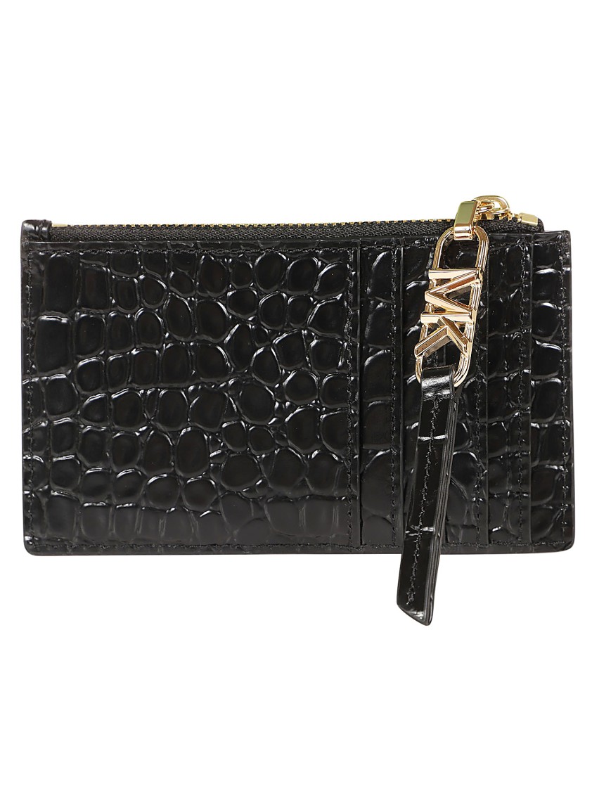 Michael Kors Empire Textured Crocodile Pattern Leather Wallet In Black