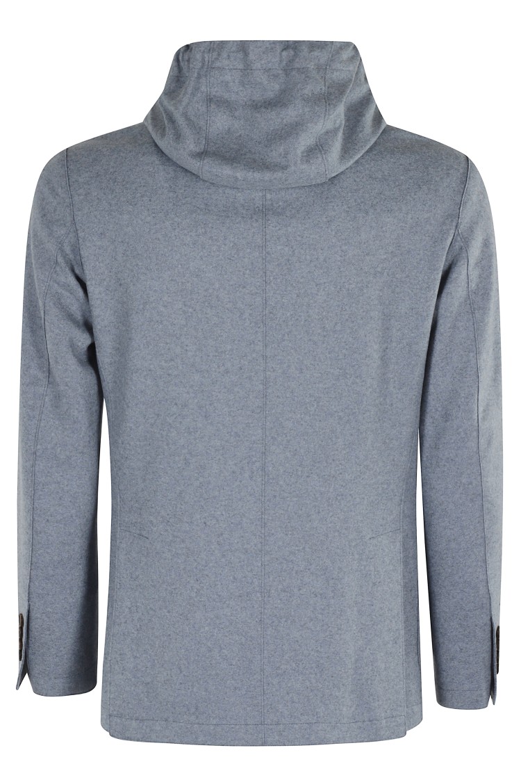Eleventy Single-breasted Jacket With Drawstring Hood In Blue