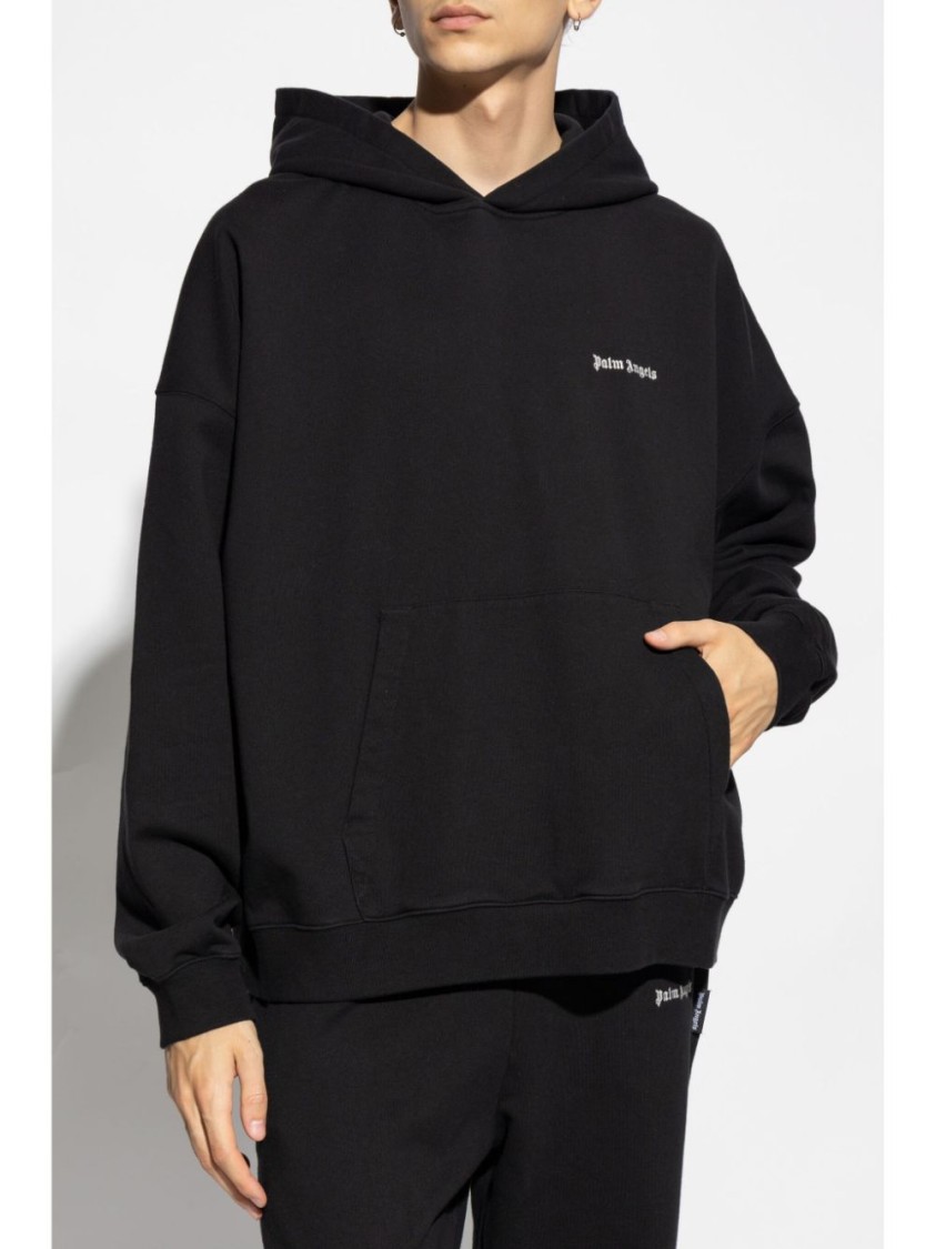 Palm Angels Brand-embroidery Kangaroo-pocket Relaxed-fit Cotton-jersey Hoody In Black