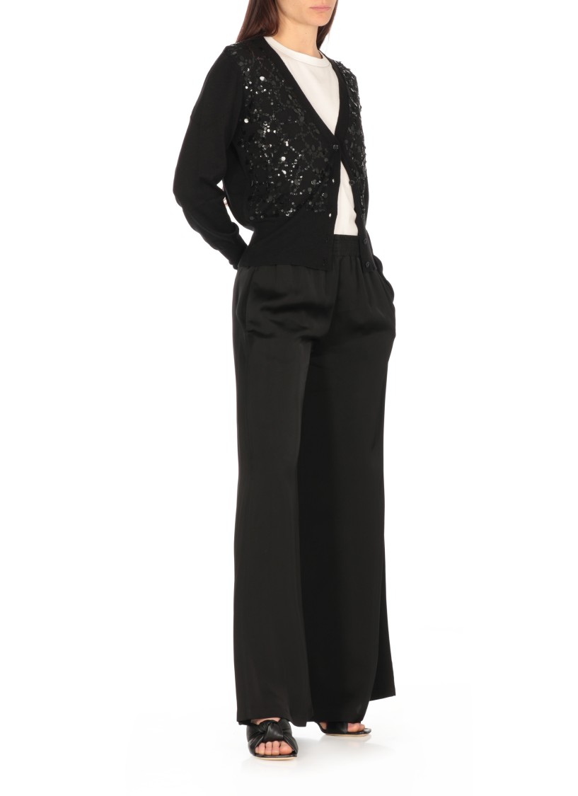 Fabiana Filippi V-neck Wool Blend Cardigan With Front Sequins Detail In Black