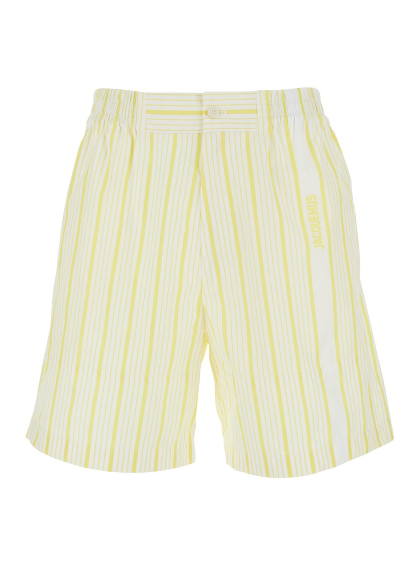 Shop Jacquemus Ìle Short Aloe' White Cotton Striped Shorts