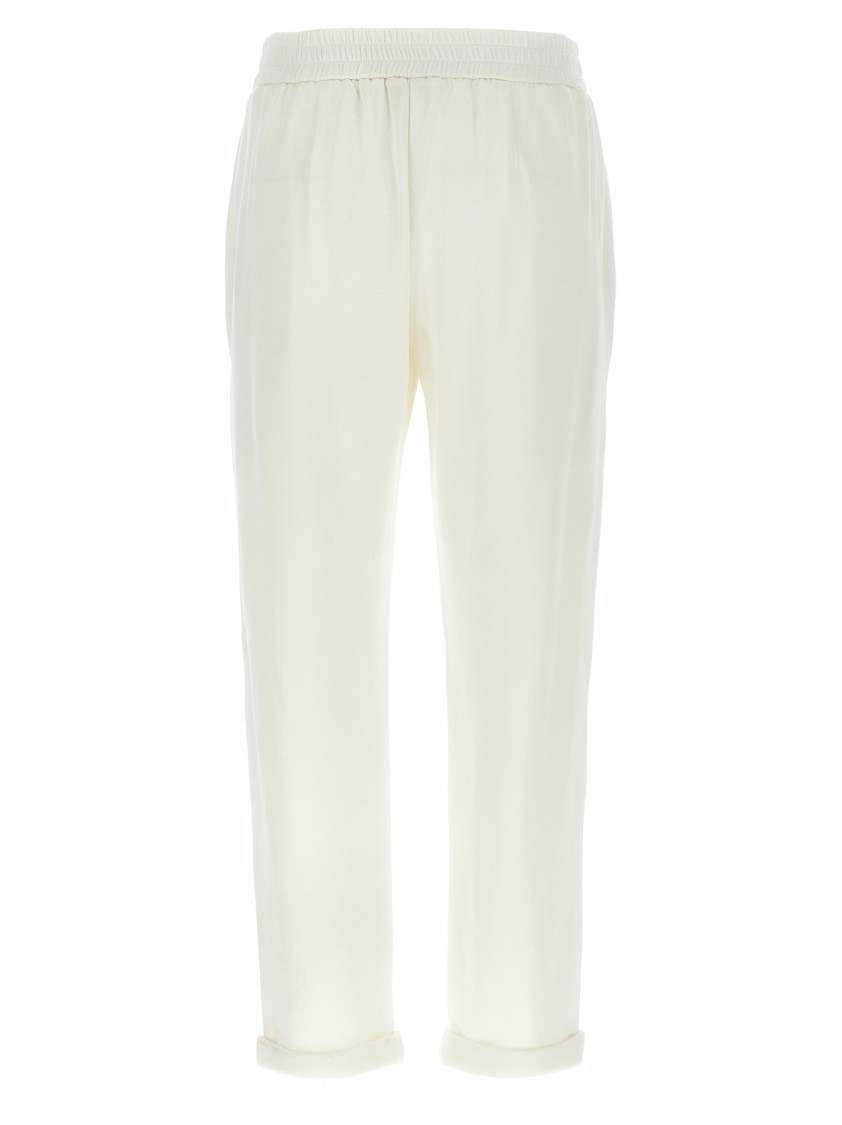 Brunello Cucinelli Cotton-silk Blend Joggers With Adjustable Drawstring In White