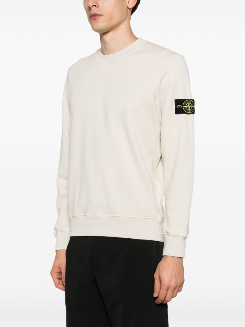 Stone Island Ribbed Crew-neck Cotton Sweater With Long Sleeves In Neutral