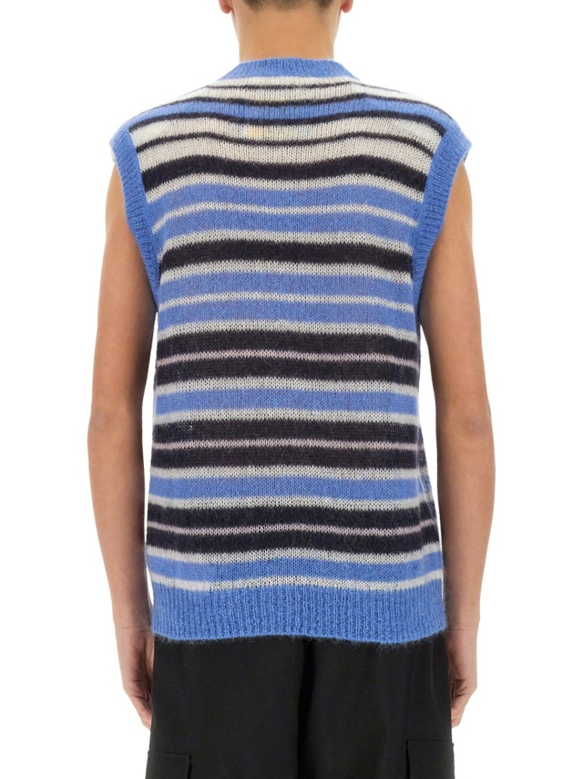 Marni Mens Striped-print V-neck Relaxed-fit Wool-blend Vest Blue Lilac In Multicolor