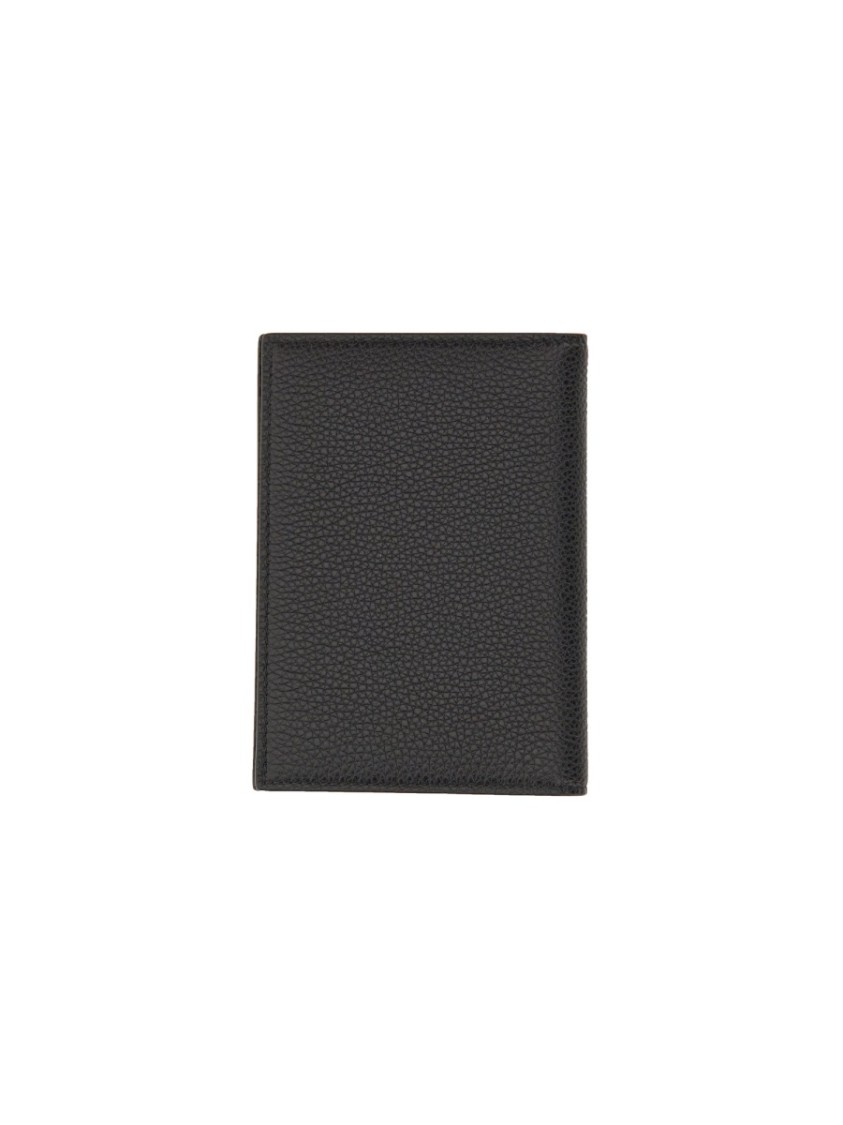 Tom Ford Passport Holder With Textured Calf Leather Finish In Black