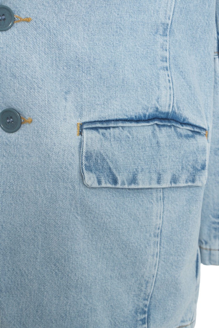 LIU •JO LIU JO TAILORED DENIM BLAZER WITH PADDED SHOULDERS