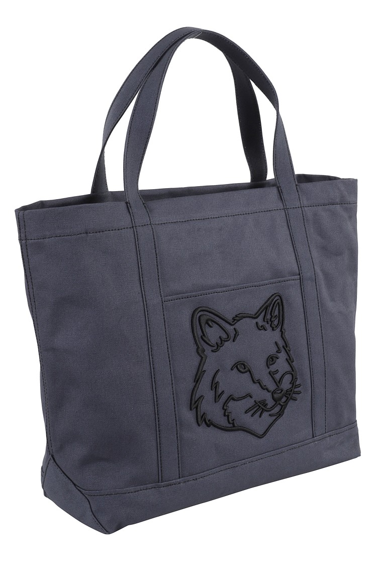 MAISON KITSUNÉ MAISON KITSUNÉ SPACIOUS COTTON CANVAS TOTE BAG WITH EMBROIDERED LOGO