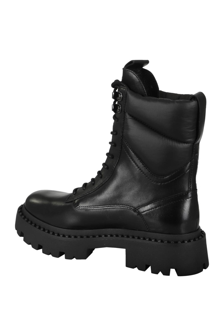 Ash Lace-up Combat Leather Boots In Black