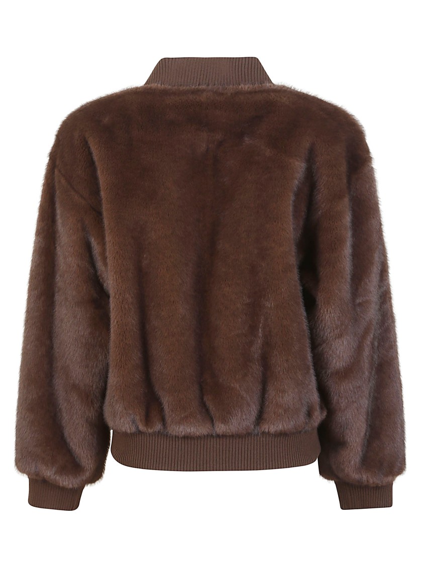 P.a.r.o.s.h . Faux Fur Bomber Jacket With Textured Appearance And Ribbed Details In Brown