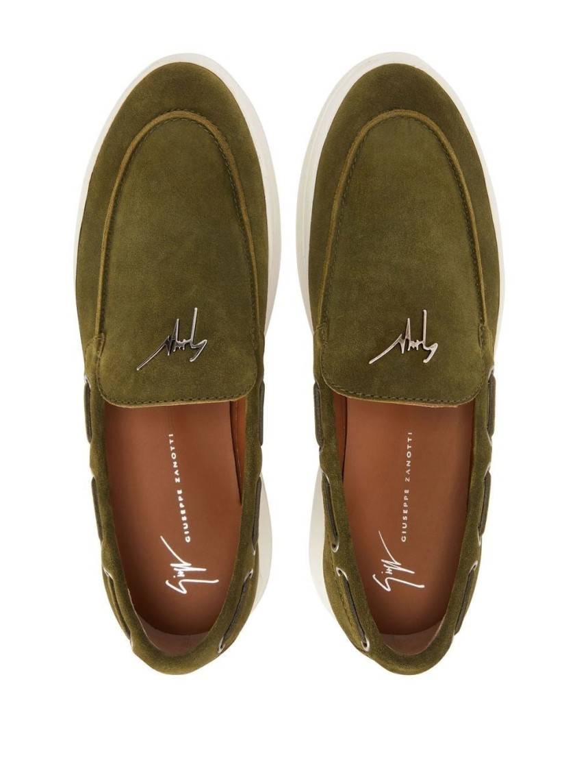 Giuseppe Zanotti Olive Green Suede Slip-on Loafers In White