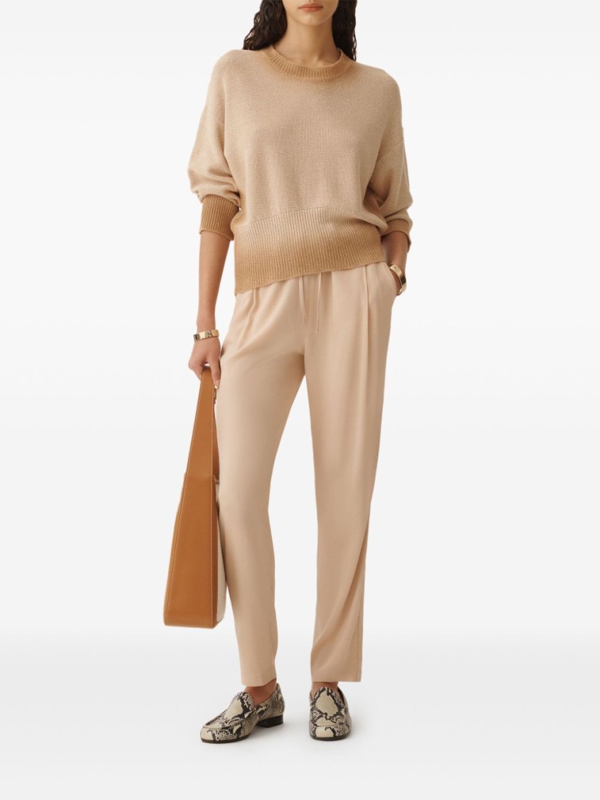 Fabiana Filippi Ribbed Beige Sweater With Classic Round Neckline In Brown