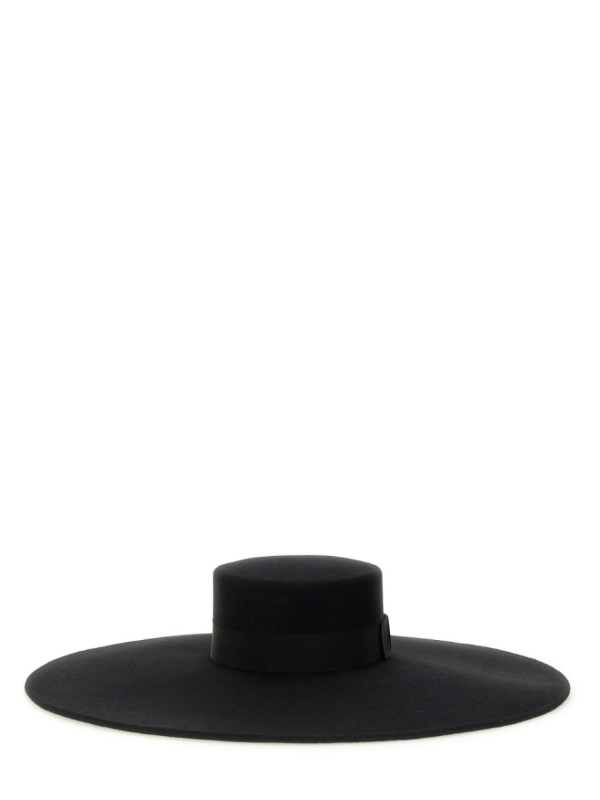 Nina Ricci Wide Brim Black Wool Felt Large Capeline In Black