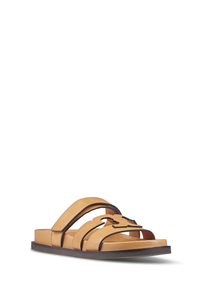 Tory Burch Double-strap Closure Slides With Elegant Buckle Detail In Brown
