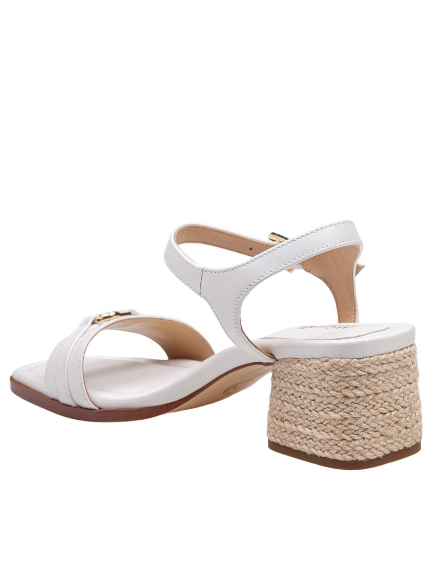 Michael Kors Mandy Sandal In White Leather With Ute Heel In White