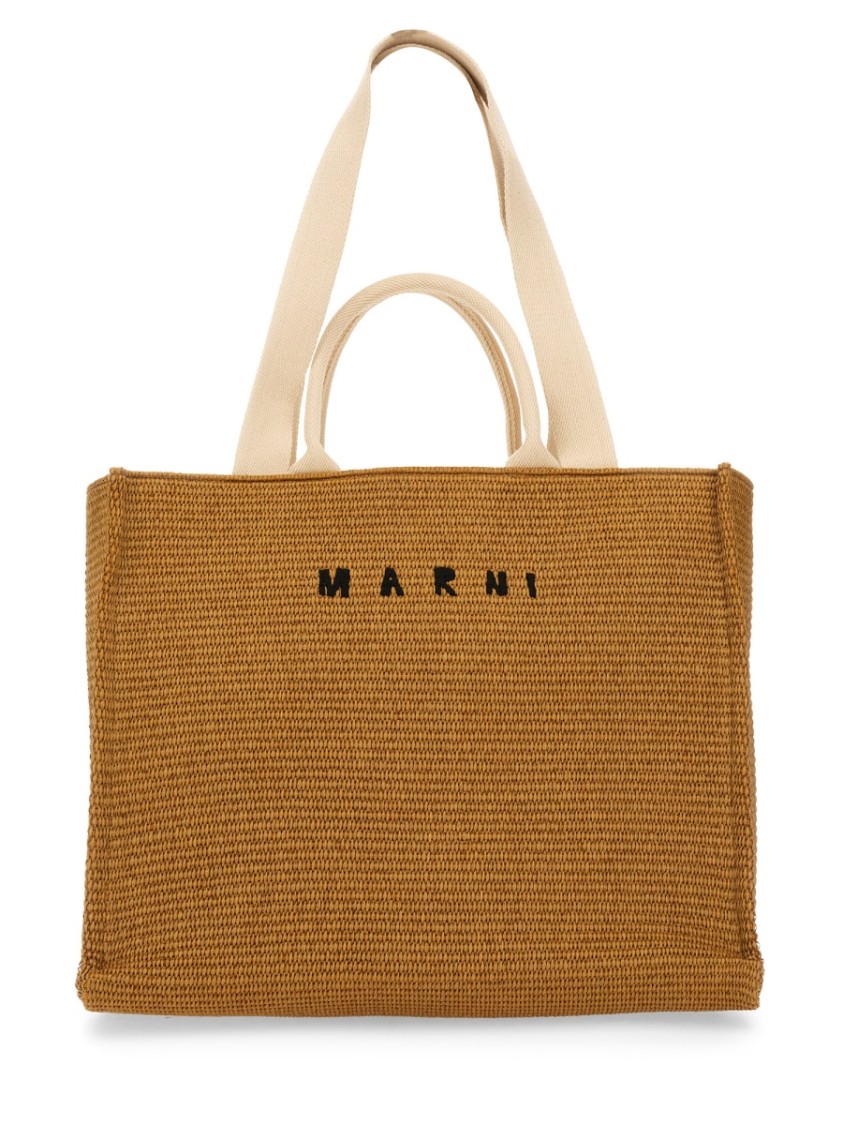 Marni Large Raffia Effect Fabric Tote Bag