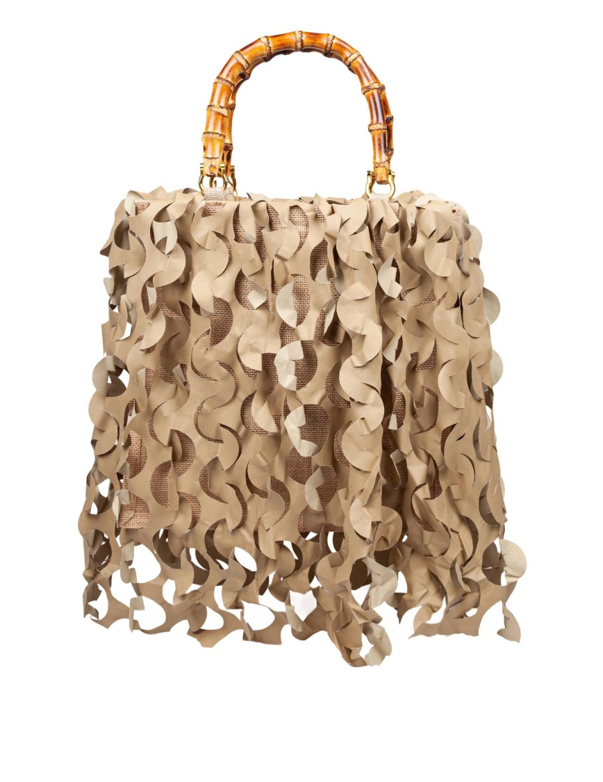 La Milanesa Layered Wavy Cutout Medium Ecru Tote Bag